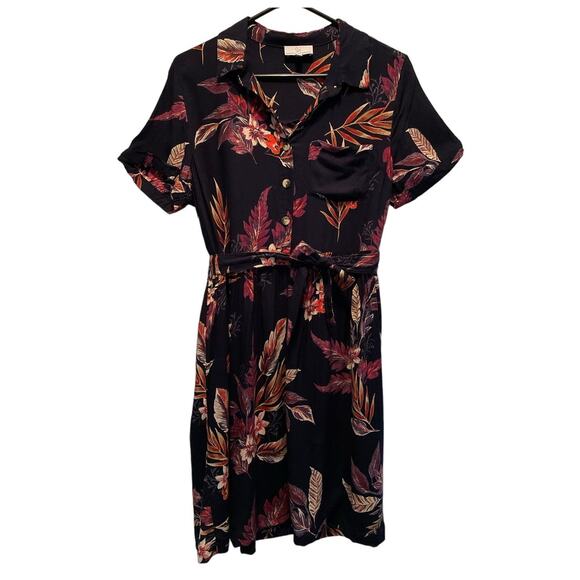 Patrons of Peace Black Tropical Floral Shirt Mini Dress Size Medium - Picture 1 of 9